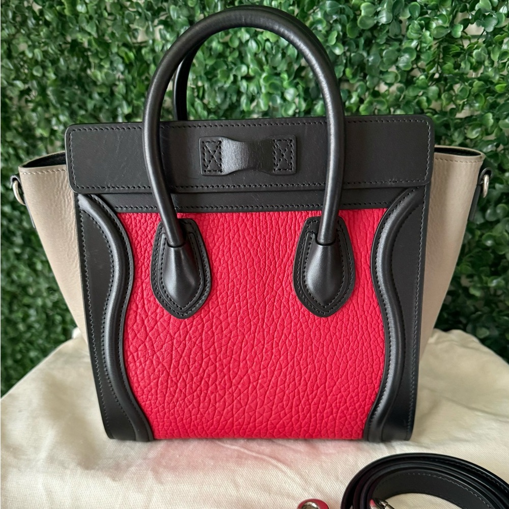 Celine Nano Luggage Tote Red/Black Leather & Suede Authentic - Picture 4 of 10